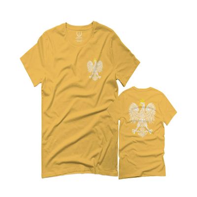 0083. Poland Pride Vintage Style Retro Polish Eagle Flag Polska Soccer for Men T Shirt (Gold 2X-Large)