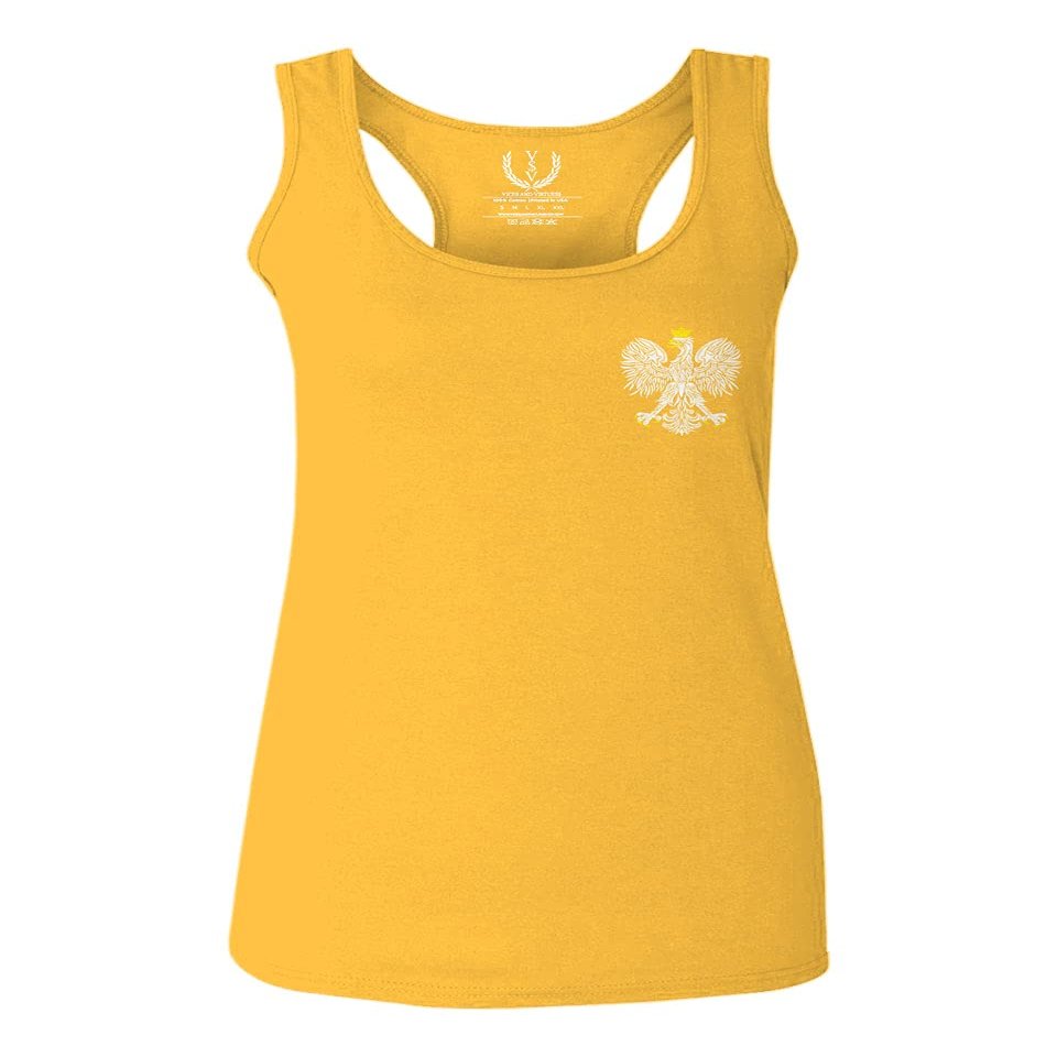 0083. Poland Pride Vintage Style Retro Polish Eagle Flag Polska Soccer Women's Tank Top Racerback (Gold X Small)