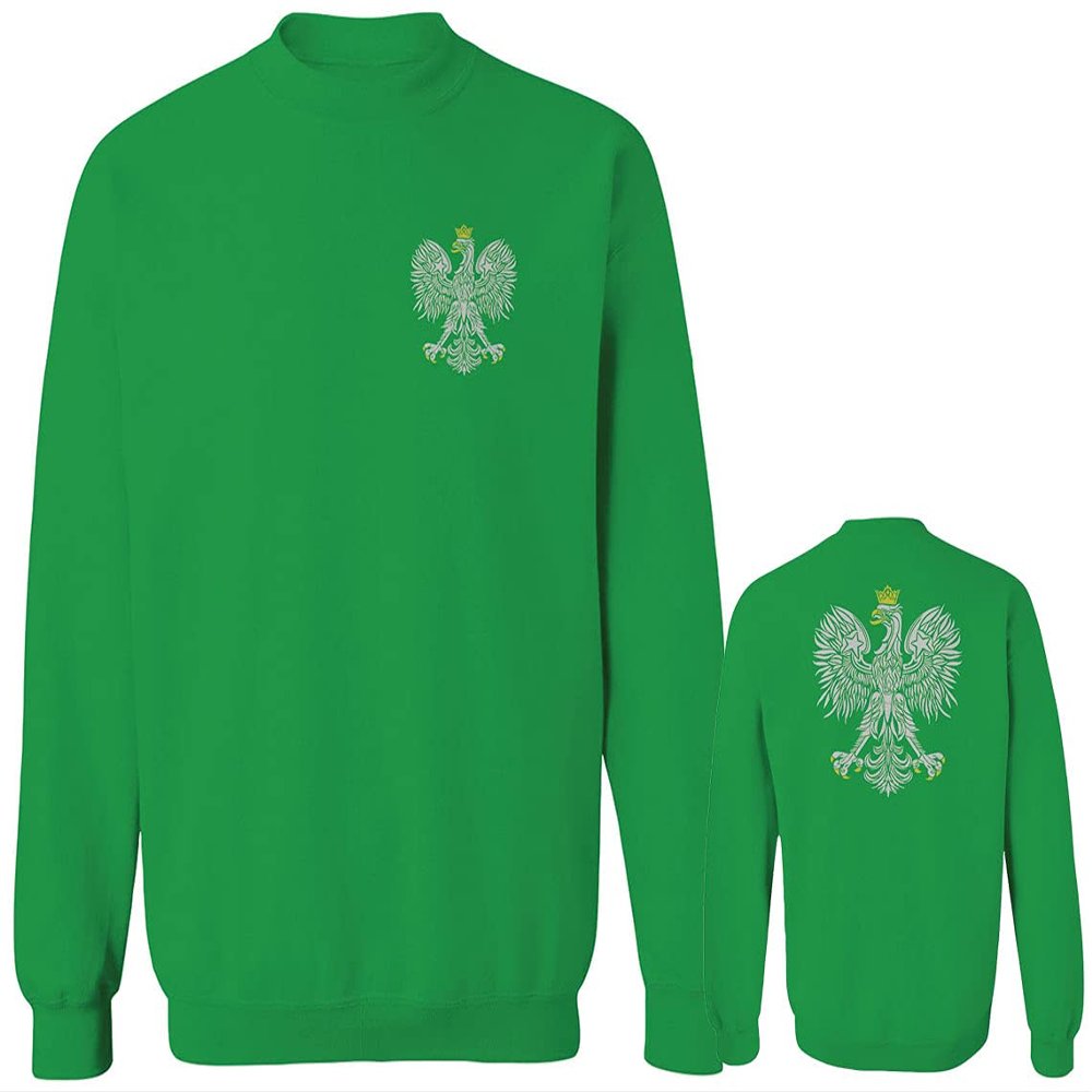 0083. Poland Pride Vintage Style Retro Polish Eagle Flag Polska Soccer Men's Crewneck Sweatshirt (Irish Green Large)