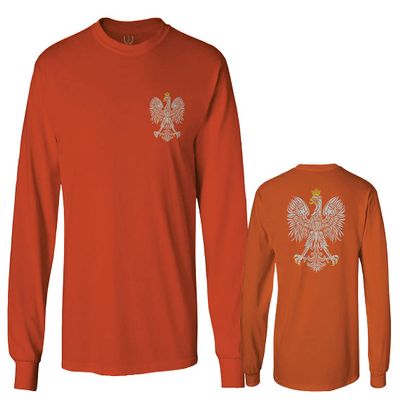 0083. Poland Pride Vintage Style Retro Polish Eagle Flag Polska Soccer Men's Long Sleeve t Shirt (Orange X-Large)