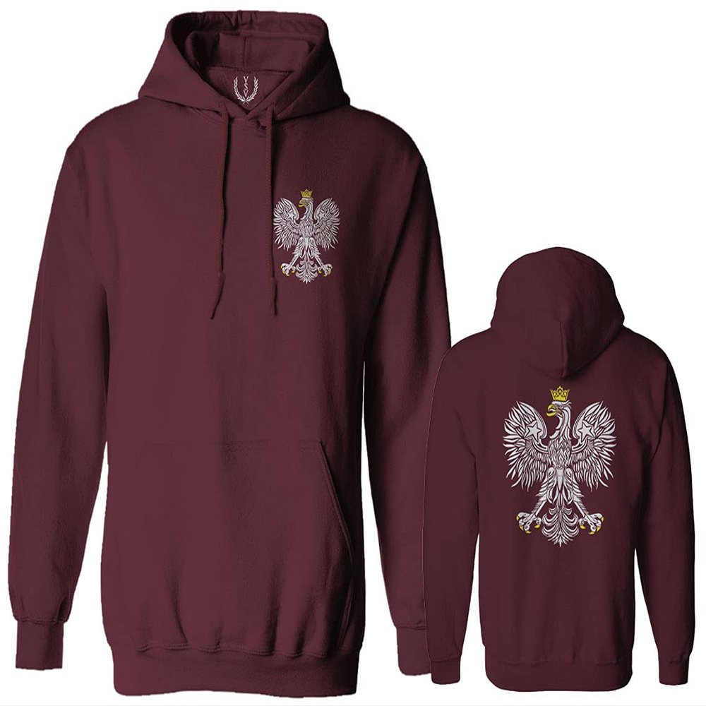 0083. Poland Pride Vintage Style Retro Polish Eagle Flag Polska Soccer Sweatshirt Pullover Hoodie (Maroon, Medium)