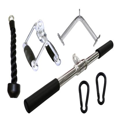 Ader Sporting Goods LAT Pulldown Attachments for Gym - Cable Machine Attachment Set with Tricep Pull Down Rope, Double D Handle, V Bar, Revolving Straight Bar & Snap Links