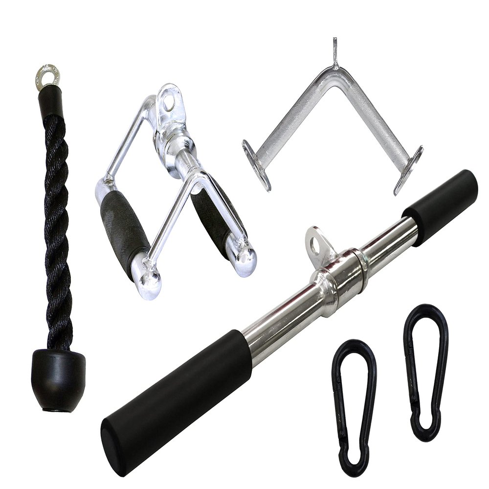 Ader Sporting Goods LAT Pulldown Attachments for Gym - Cable Machine Attachment Set with Tricep Pull Down Rope, Double D Handle, V Bar, Revolving Straight Bar & Snap Links