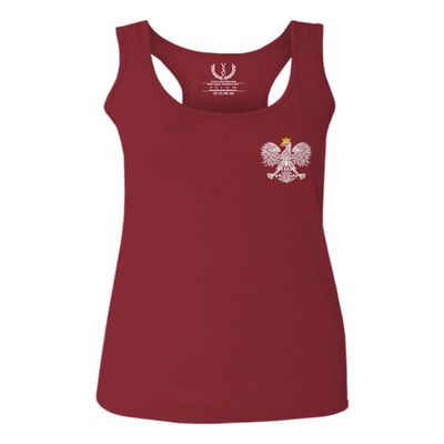 0083. Poland Pride Vintage Style Retro Polish Eagle Flag Polska Soccer Women's Tank Top Racerback (Maroon, X Small)