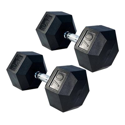 Gronk Fitness Rubber Hex Dumbbell Pairs | 5lbs - 70lbs | Workout Equipment for Men and Women | Rubber Coated Cast Iron with Ergonomic Chrome Plated Handles | 70lbs