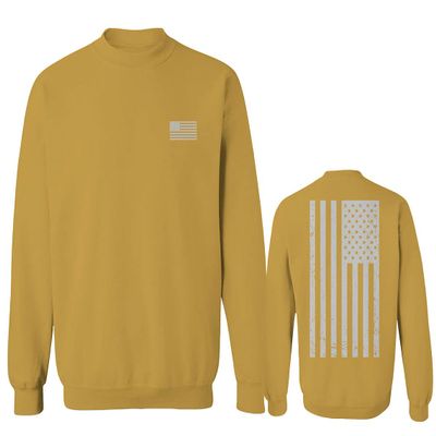 0092. White Vintage American Flag United States America USA us Military Patriotic Men's Crewneck Sweatshirt (Gold X-Large)
