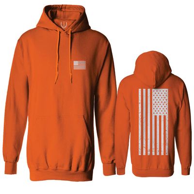 0092. White Vintage American Flag United States America USA us Military Patriotic Sweatshirt Pullover Hoodie (Orange, Medium)