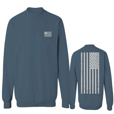 0092. White Vintage American Flag United States America USA us Military Patriotic Men's Crewneck Sweatshirt (Indigo Blue Medium)