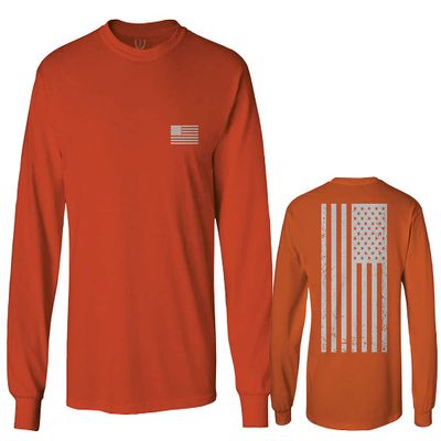 0092. White Vintage American Flag United States America USA us Military Patriotic Men's Long Sleeve t Shirt (Orange Medium)