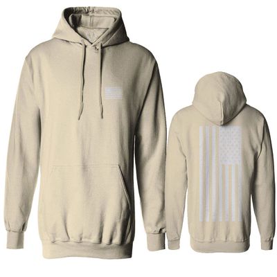 0092. White Vintage American Flag United States America USA us Military Patriotic Sweatshirt Pullover Hoodie (Beige, Small)