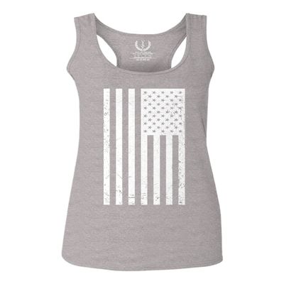 0093. Vintage White American Flag United States America USA Military Patriotic Style Women's Tank Top Racerback (Light Gray X Small)