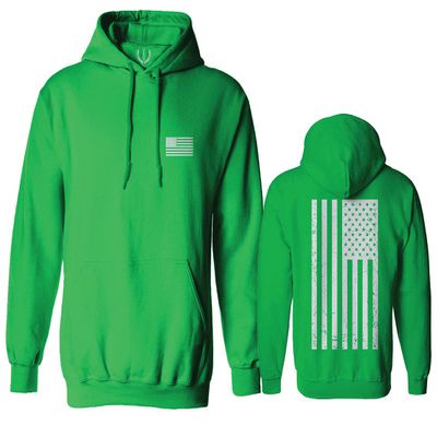 0092. White Vintage American Flag United States America USA us Military Patriotic Sweatshirt Pullover Hoodie (Irish, Large)