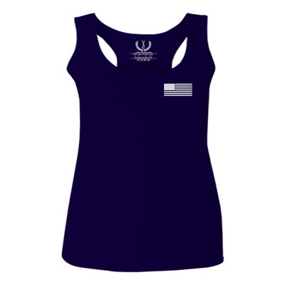 0092. White Vintage American Flag United States America USA us Military Patriotic Women's Tank Top Racerback (Navy Blue, X Small)
