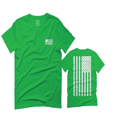 0092. White Vintage American Flag United States America USA us Military Patriotic for Men T Shirt (Irish Green 2X-Large)