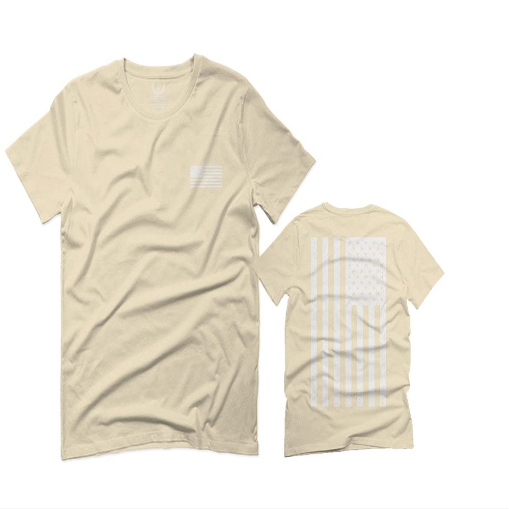 0092. White Vintage American Flag United States America USA us Military Patriotic for Men T Shirt (Beige 2X-Large)