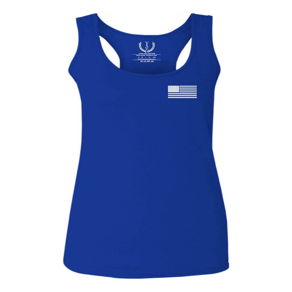 0092. White Vintage American Flag United States America USA us Military Patriotic Women's Tank Top Racerback (Royal Large)