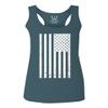 0093. Vintage White American Flag United States America USA Military Patriotic Style Women's Tank Top Racerback (Indigo Blue Large) view 1