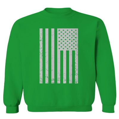 0093. Vintage White American Flag United States America USA Military Patriotic Style Men's Crewneck Sweatshirt (Irish Green Medium)