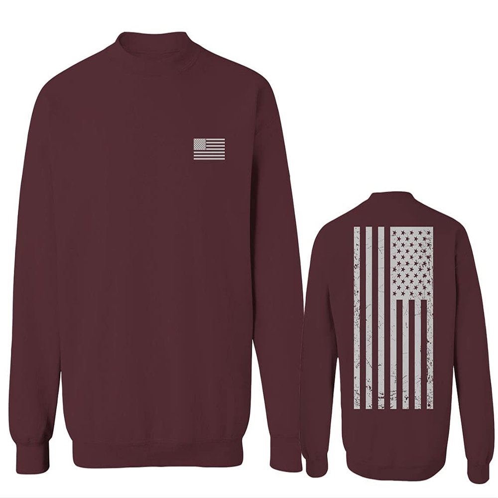 0092. White Vintage American Flag United States America USA us Military Patriotic Men's Crewneck Sweatshirt (Maroon Large)