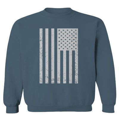 0093. Vintage White American Flag United States America USA Military Patriotic Style Men's Crewneck Sweatshirt (Indigo Blue X-Large)