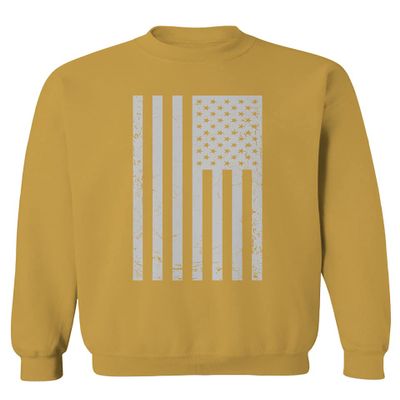 0093. Vintage White American Flag United States America USA Military Patriotic Style Men's Crewneck Sweatshirt (Gold Small)