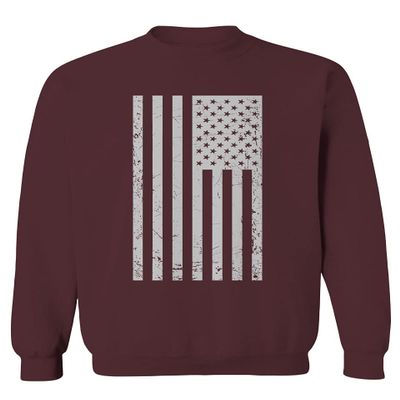 0093. Vintage White American Flag United States America USA Military Patriotic Style Men's Crewneck Sweatshirt (Maroon Small)