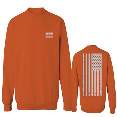 0092. White Vintage American Flag United States America USA us Military Patriotic Men's Crewneck Sweatshirt (Orange Large)
