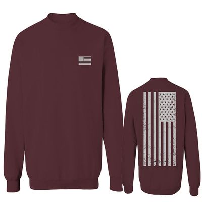 0092. White Vintage American Flag United States America USA us Military Patriotic Men's Crewneck Sweatshirt (Maroon Medium)