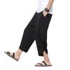 DOSLAVIDA Men's Casual Elastic Waist Linen Capri Pants Wide Leg Baggy Cotton Harem Yoga Trousers Loose Patchwork Shorts view 3