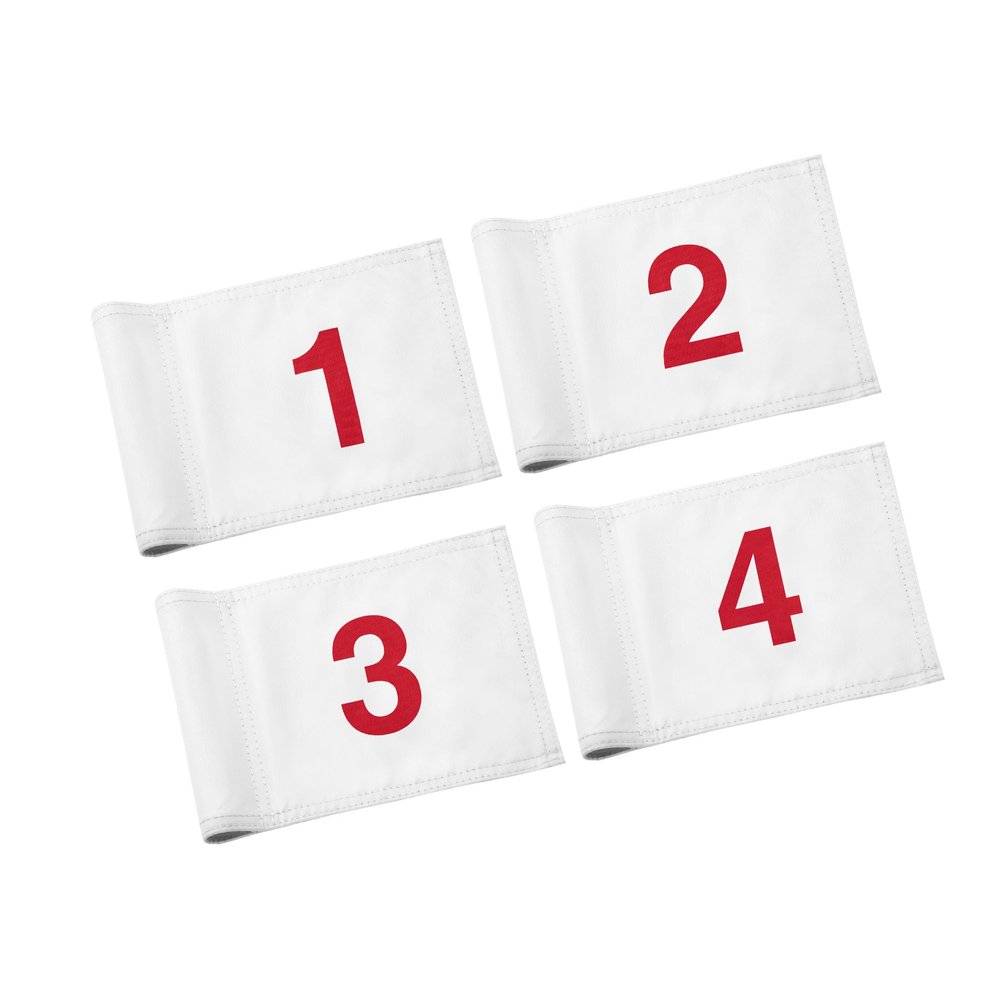 KINGTOP Numbered Golf Flag 8x6 Inch  Upgraded Double Layer 420D Nylon, Double Sided Printing, Tube Inserted  Mini Practice Putting Green Flags for Yard, White #1-4