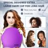 Extra Large Swim Cap for Braids and Dreadlocks Afro Hair Weaves Long Hair, Waterproof Silicone Cover Ear Bath Pool Shower Swimming Cap for Women Men Youth Adult Kids Girl , Purple, One Size view 3