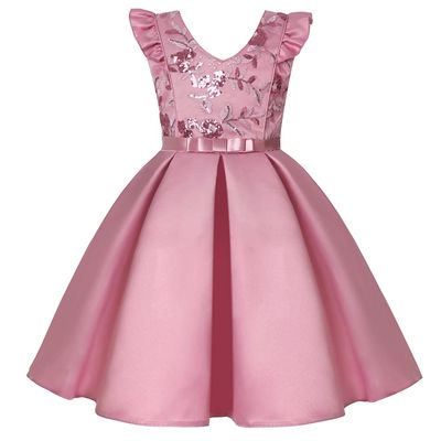 AIMJCHLD Party Dress for Toddler Little Baby Girls Flower Wedding Dresses Pageant Prom Ball Gowns Fancy Performance Formal Special Occasion Dress Size 2 3 Years (Bean Powder 100)