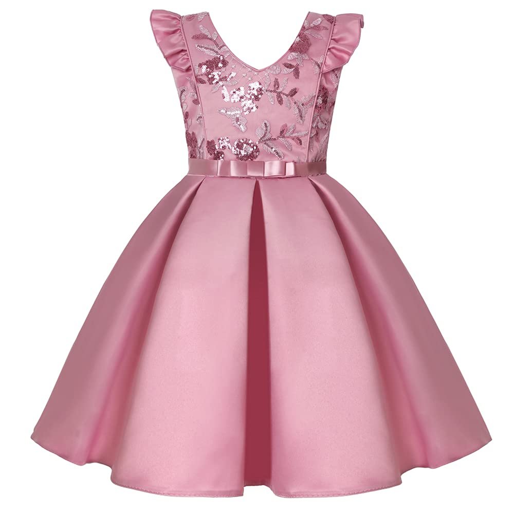 AIMJCHLD Party Dress for Toddler Little Baby Girls Flower Wedding Dresses Pageant Prom Ball Gowns Fancy Performance Formal Special Occasion Dress Size 2 3 Years (Bean Powder 100)