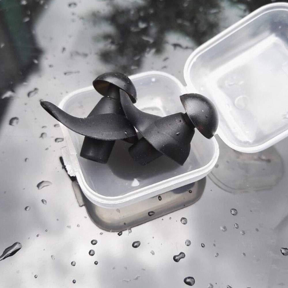 6 Sets Waterproof Swimming Earplugs Black Reusable Silicone Ear Plugs for Adult Swimming Bathing Showering Sleeping