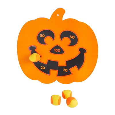 Fun Express 20" x 20.5" Pumpkin Foam Dartboard with Grip Balls - 5 Pieces | Halloween Party Games, Fall Festival Activities, Indoor/Outdoor Decorations