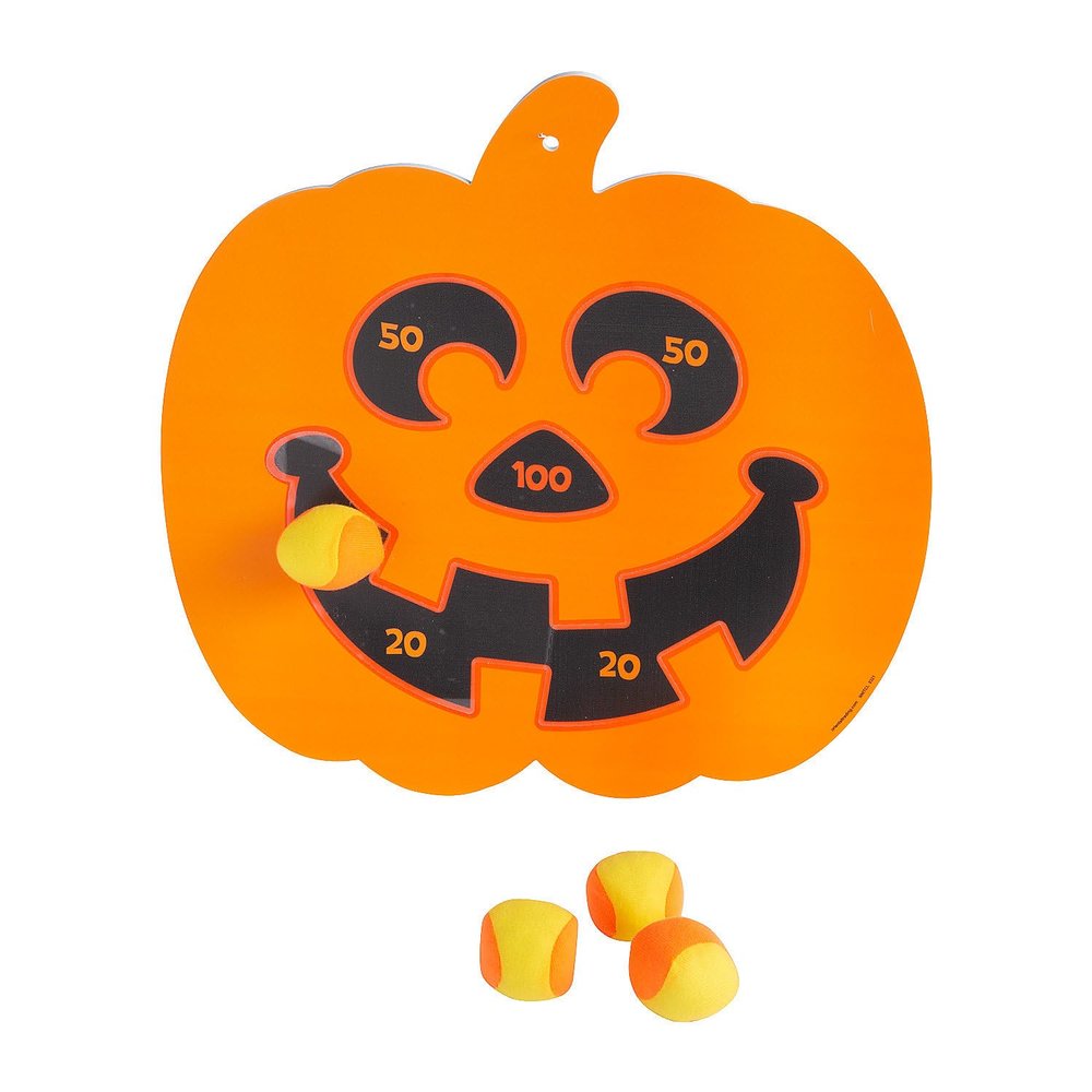 Fun Express 20" x 20.5" Pumpkin Foam Dartboard with Grip Balls - 5 Pieces | Halloween Party Games, Fall Festival Activities, Indoor/Outdoor Decorations