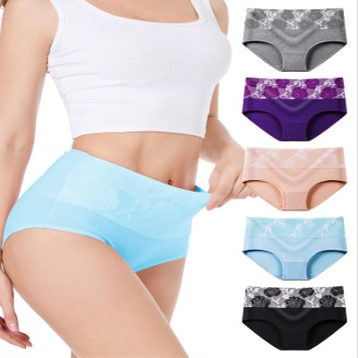 HAVVIS Women's Briefs Underwear Cotton High Waist Tummy Control Panties Rose Jacquard Ladies Panty Multipack (Brief 02-5 Pack - Assorted Colors, X-Small)