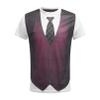 renvena Mens 3D Printed Vest & Tie Tuxedo T Shirt Round Neck Short Sleeve Tux Shirt Burgundy Small view 1