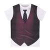 renvena Mens 3D Printed Vest & Tie Tuxedo T Shirt Round Neck Short Sleeve Tux Shirt Burgundy Small view 3