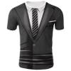 renvena Mens 3D Printed Vest & Tie Tuxedo T Shirt Round Neck Short Sleeve Tux Shirt Dark Gray Small view 1