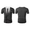 renvena Mens 3D Printed Vest & Tie Tuxedo T Shirt Round Neck Short Sleeve Tux Shirt Dark Gray Medium view 3