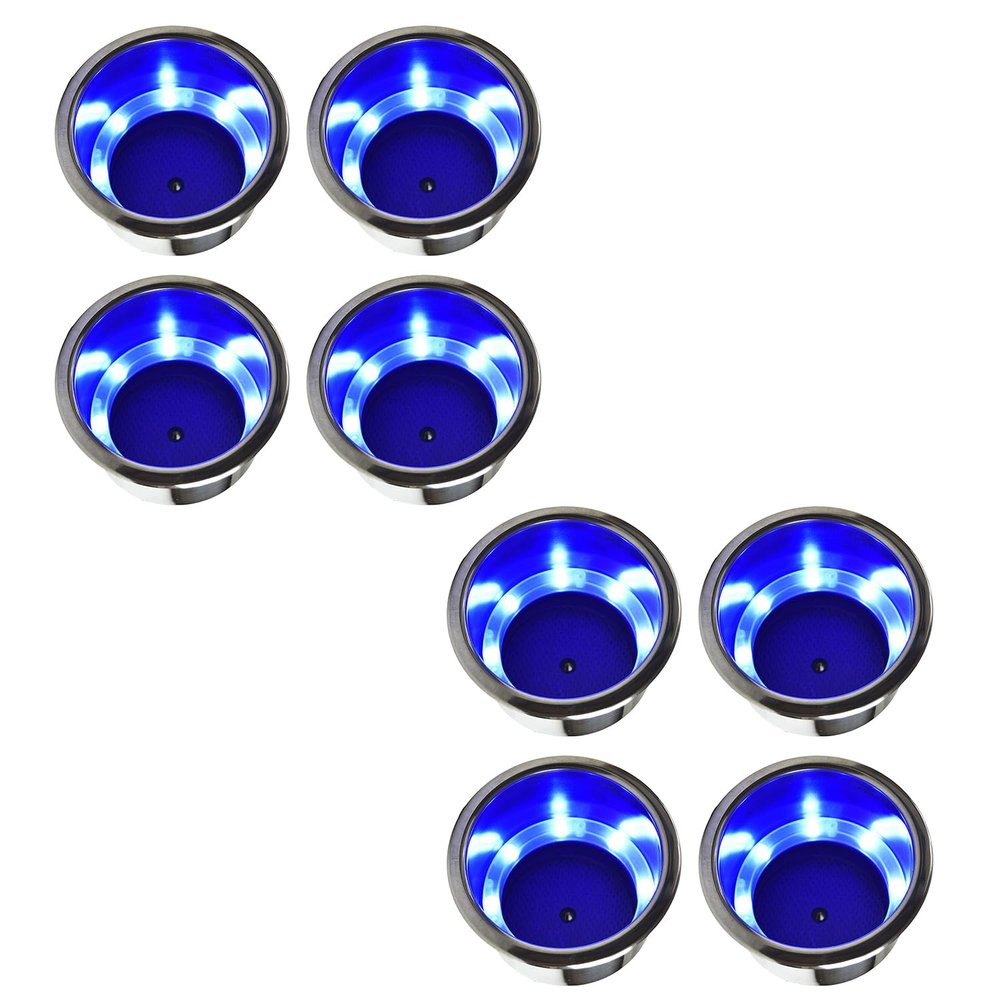 MARINE CITY 8 Blue LED Lights Cup Holder with Drain  304 Stainless Steel, Corrosion-Resistant, Easy to Install for Boats, Yachts, Ships, Kayaks (Pack of 8)