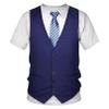 renvena Mens 3D Printed Vest & Tie Tuxedo T Shirt Round Neck Short Sleeve Tux Shirt Blue Large view 1
