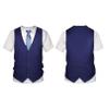renvena Mens 3D Printed Vest & Tie Tuxedo T Shirt Round Neck Short Sleeve Tux Shirt Blue Large view 3