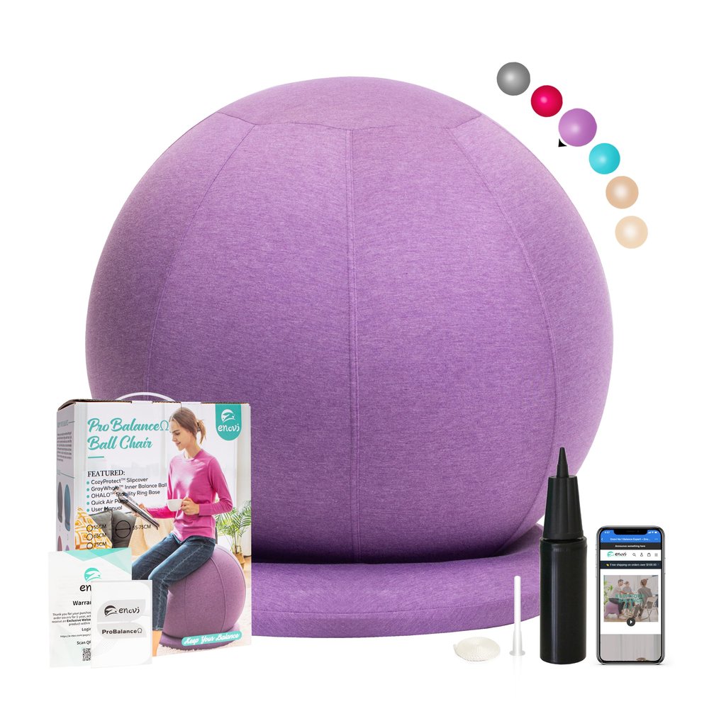 ENOVI ProBalance Yoga Ball Chair, Exercise Ball with Slipcover and Base for Office and Home, Birthing and Pregnancy, 65cm, AP
