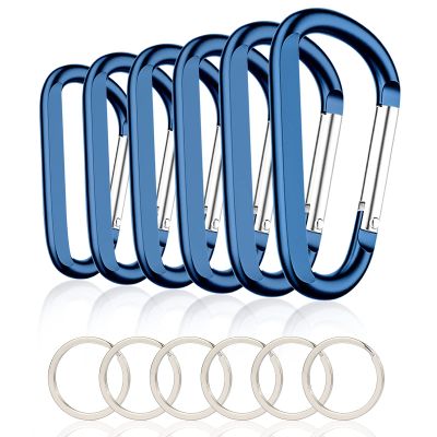 6PCS Carabiner Caribeaner Clip,3 Inch Large Aluminum D Ring Shape Carabeaner with 6PCS Keyring Keychain Hook