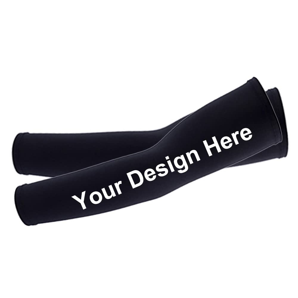 TopTie Custom 1 Pair Arm Sleeves for Men Women, Personalized Arm Compression Sleeve for Football, Basketball & Volleyball-1 Pair Black