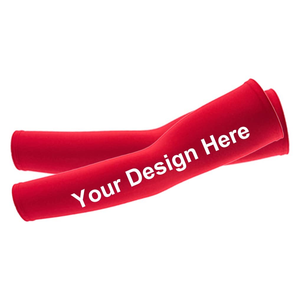 TopTie Custom 1 Pair Arm Sleeves for Men Women, Personalized Arm Compression Sleeve for Football, Basketball & Volleyball-1 Pair Red