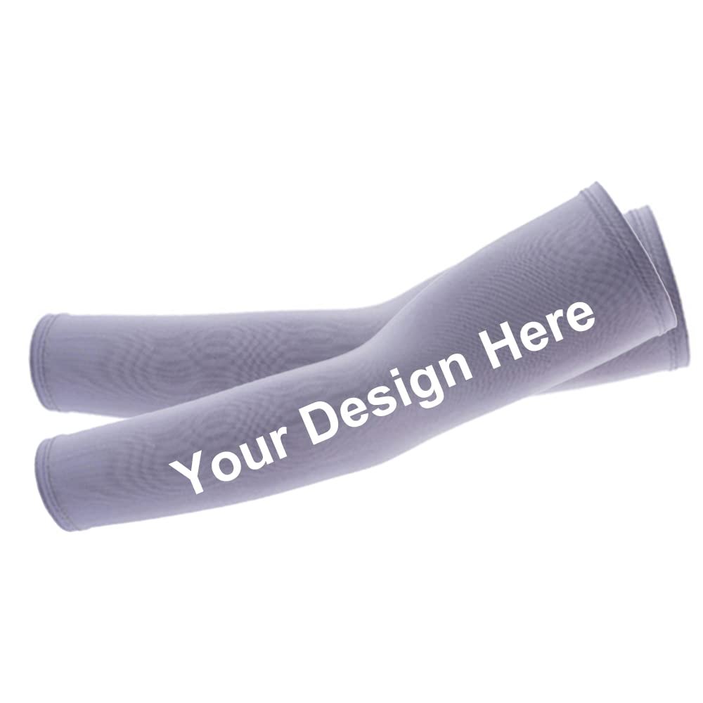 TopTie Custom 1 Pair Arm Sleeves for Men Women, Personalized Arm Compression Sleeve for Football, Basketball & Volleyball-1 Pair Light Gray