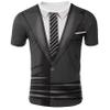 YONGHS Mens Fake Tuxedo T-Shirt Short Sleeve Printed Vest Tie Tux Shirt Fancy Dress Costume Shirt Dark Gray Large view 1